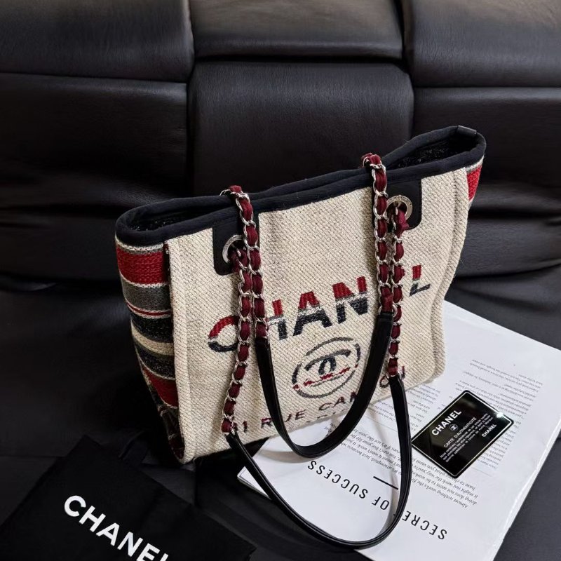 Chanel 帆布條紋 小號沙灘包 拼色海軍風 25*26*10 98新配件塵袋 保卡-3
