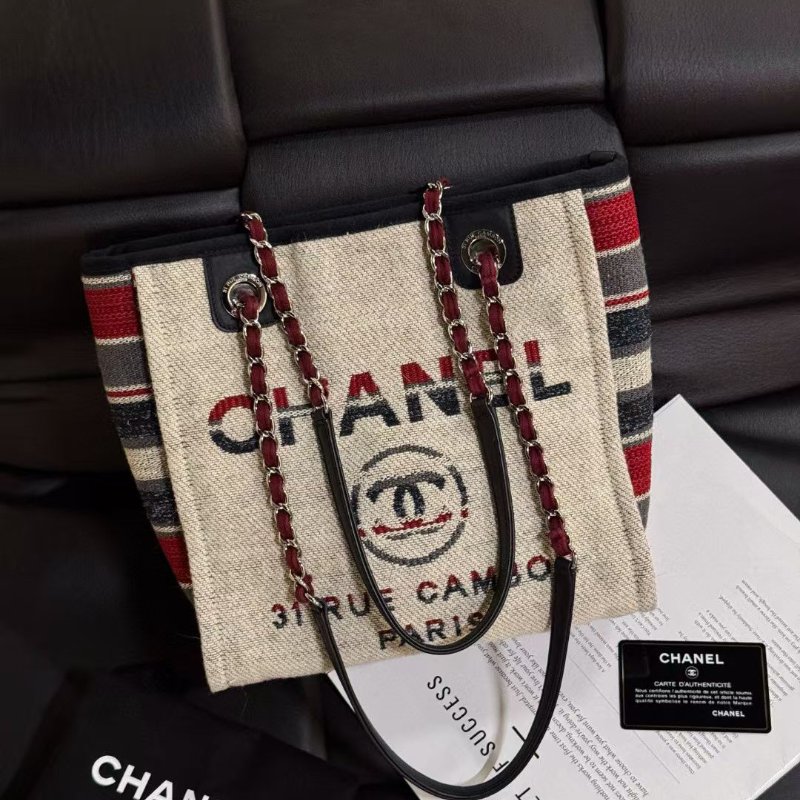 Chanel 帆布條紋 小號沙灘包 拼色海軍風 25*26*10 98新配件塵袋 保卡-4