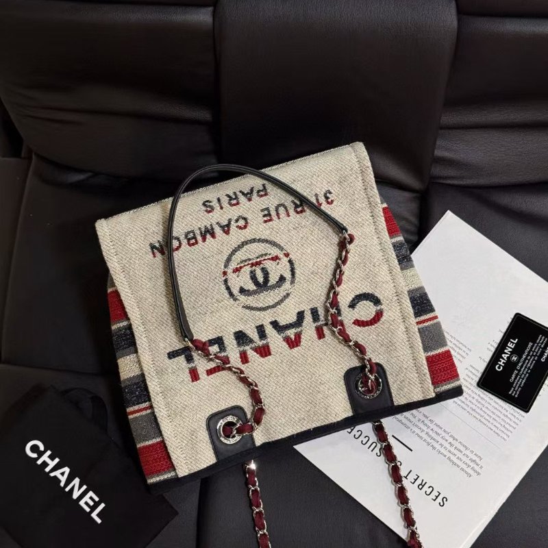 Chanel 帆布條紋 小號沙灘包 拼色海軍風 25*26*10 98新配件塵袋 保卡-5