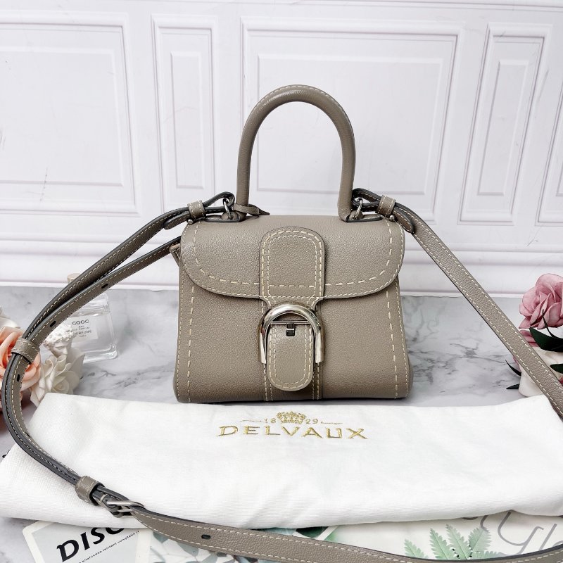 Delvaux BRILLIANT MINI大象灰 外縫線牛皮銀扣包 20*15*8cm 98新配件塵袋 鏡子-1