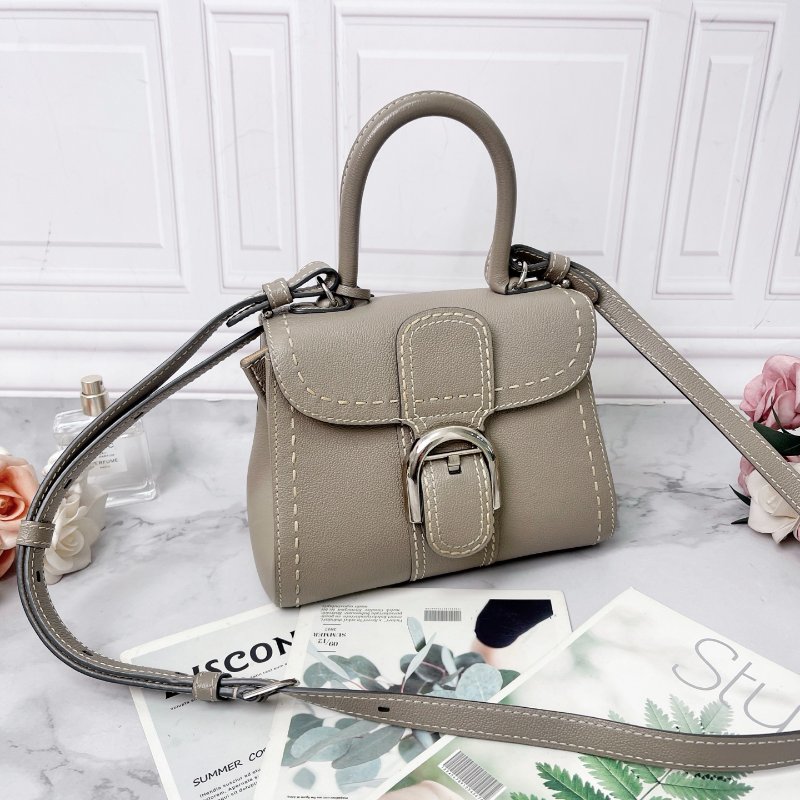 Delvaux BRILLIANT MINI大象灰 外縫線牛皮銀扣包 20*15*8cm 98新配件塵袋 鏡子-2