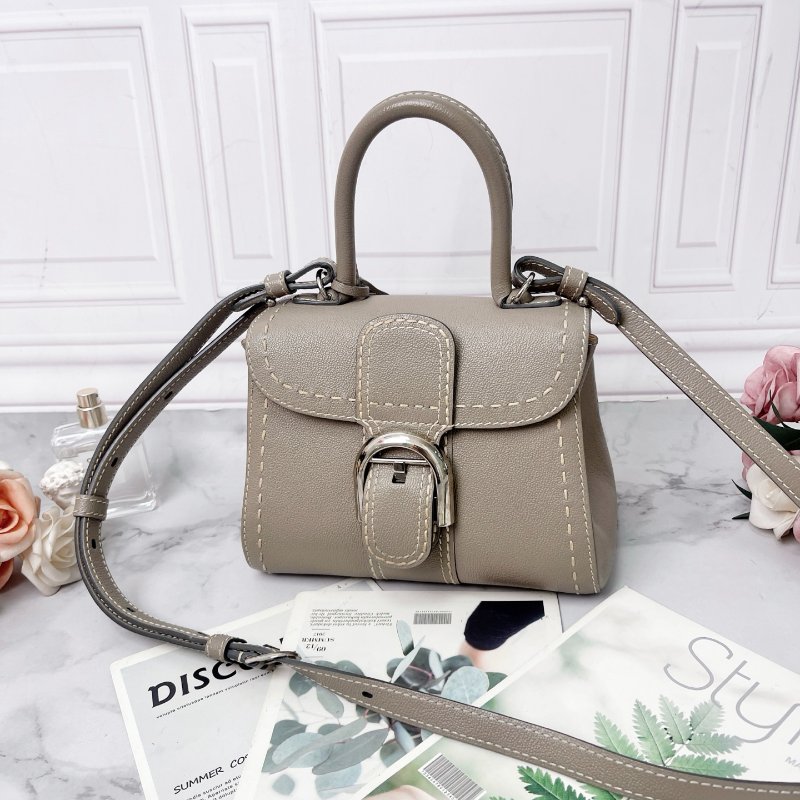 Delvaux BRILLIANT MINI大象灰 外縫線牛皮銀扣包 20*15*8cm 98新配件塵袋 鏡子-3