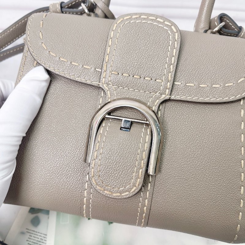 Delvaux BRILLIANT MINI大象灰 外縫線牛皮銀扣包 20*15*8cm 98新配件塵袋 鏡子-4