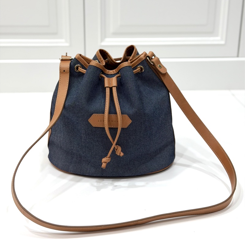 longchamp 丹寧 牛仔 水桶包 斜背包 側背包 肩背包-0
