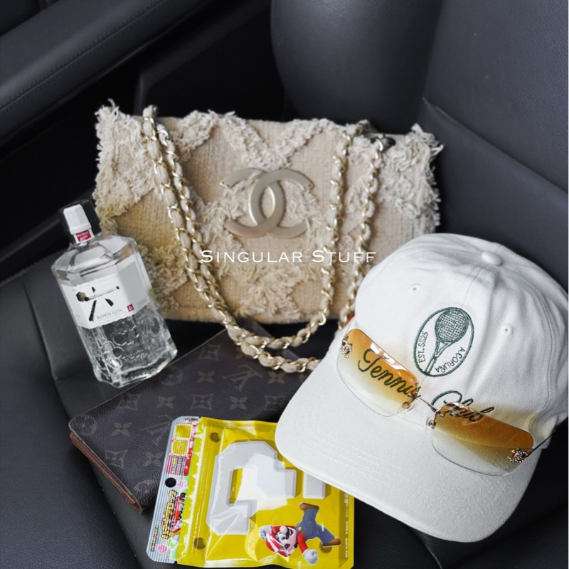 Chanel 2009 米色鉤織帆布翻蓋肩背包-0