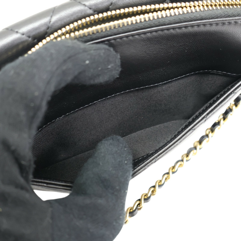 黑色 菱格紋 羊皮 Charm Flap Phone Holder 鍊帶 肩背包【CHANEL 香奈兒】 AP2096-2