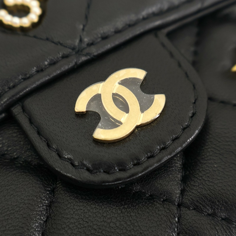黑色 菱格紋 羊皮 Charm Flap Phone Holder 鍊帶 肩背包【CHANEL 香奈兒】 AP2096-8
