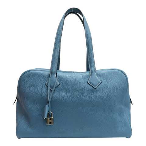 牛仔藍 Clemence牛皮 Victoria 35 手提包 口R刻 銀扣【HERMES 愛馬仕】