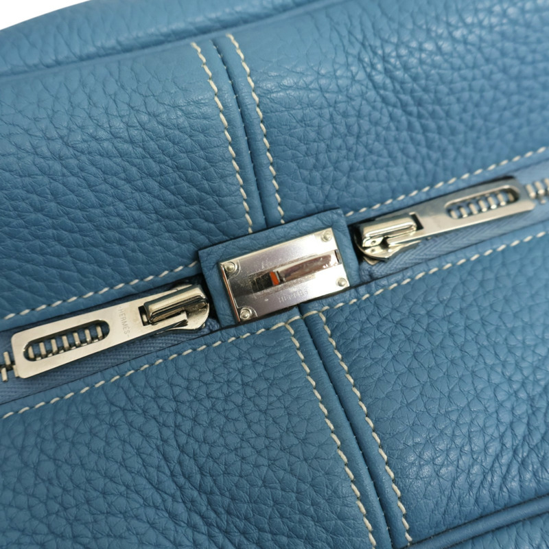 牛仔藍 Clemence牛皮 Victoria 35 手提包 口R刻 銀扣【HERMES 愛馬仕】-9