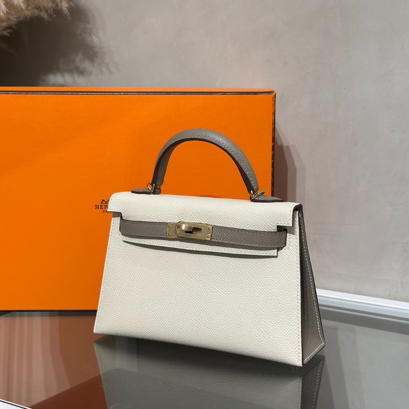 HERMES Mini kelly ll - 奶昔白拚大象灰金 W-2