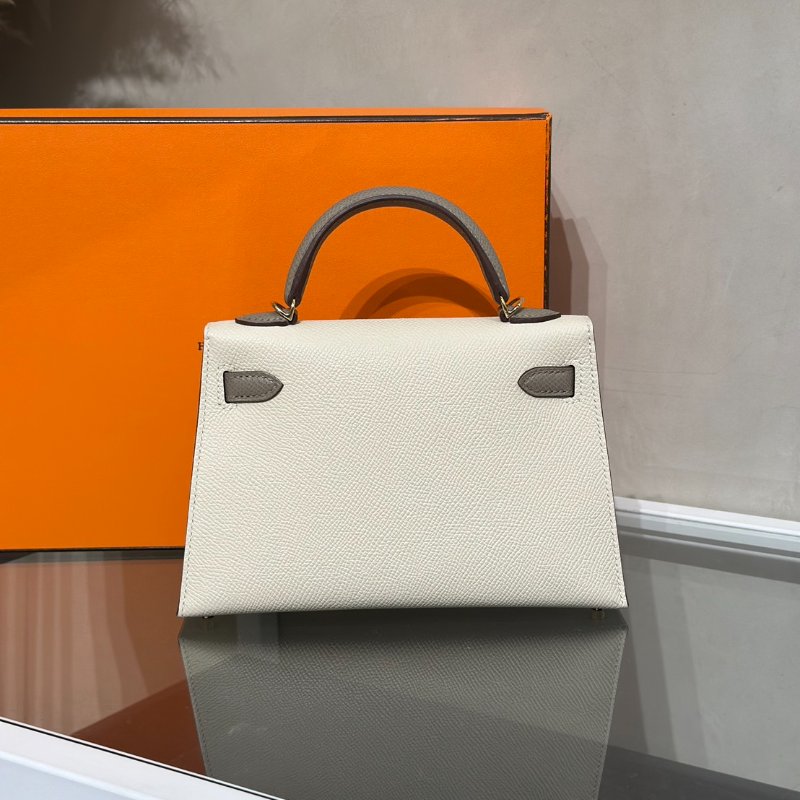 HERMES Mini kelly ll - 奶昔白拚大象灰金 W-3