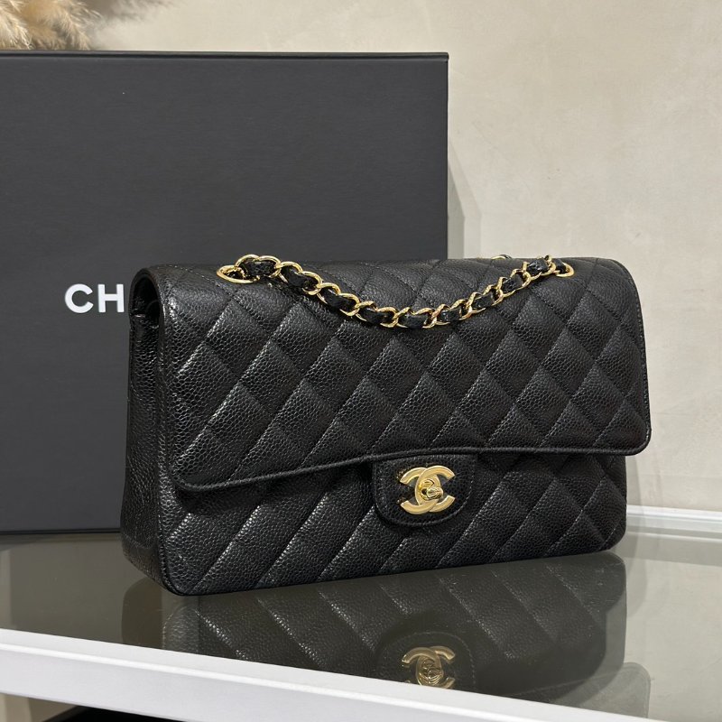 CHANEL 經典口蓋包 CF25 - 粒面牛皮黑金-1