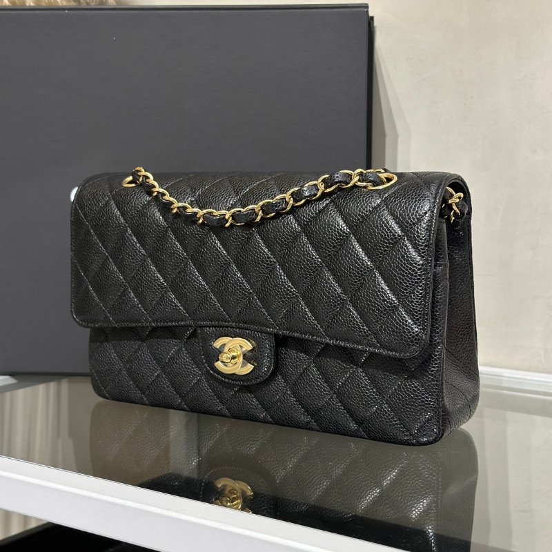 CHANEL 經典口蓋包 CF25 - 粒面牛皮黑金-2