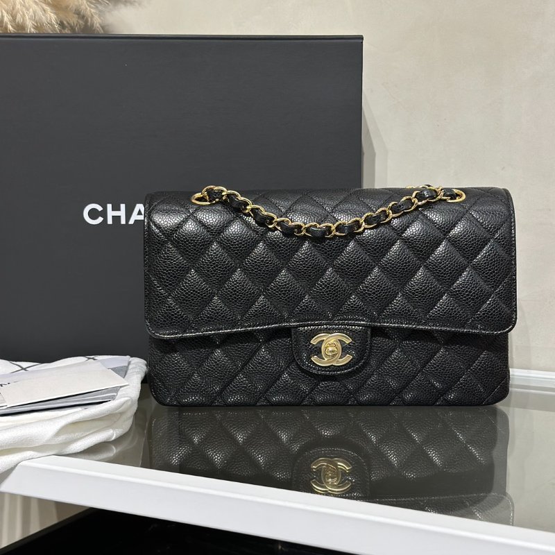 CHANEL 經典口蓋包 CF25 - 粒面牛皮黑金-7