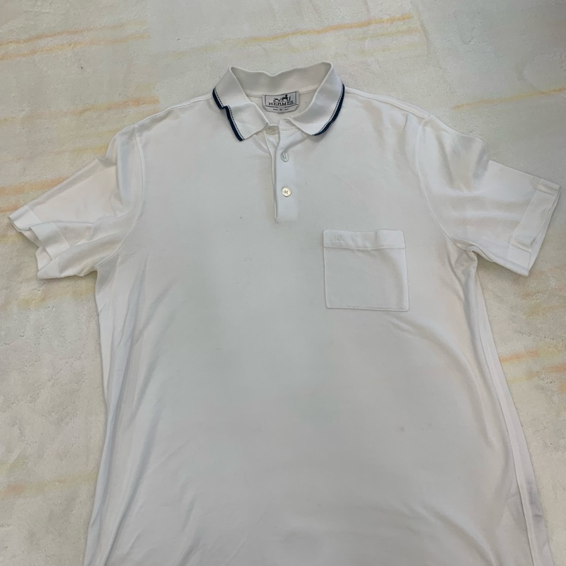 HERMES男款白色短袖Polo衫，m碼，9成新-0