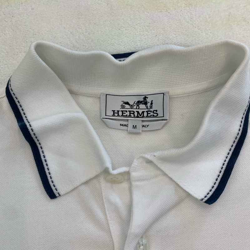 HERMES男款白色短袖Polo衫，m碼，9成新-1