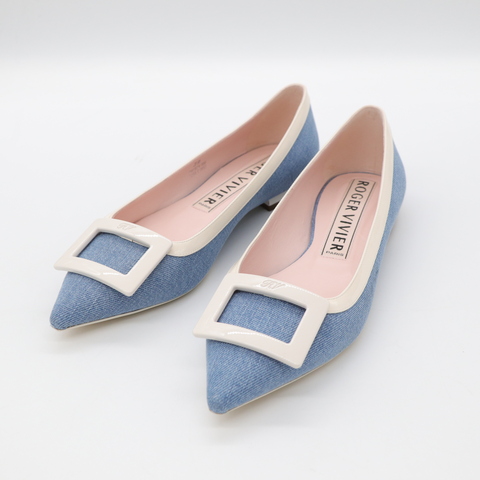 Roger Vivier 藍色牛仔 釦子 平底鞋