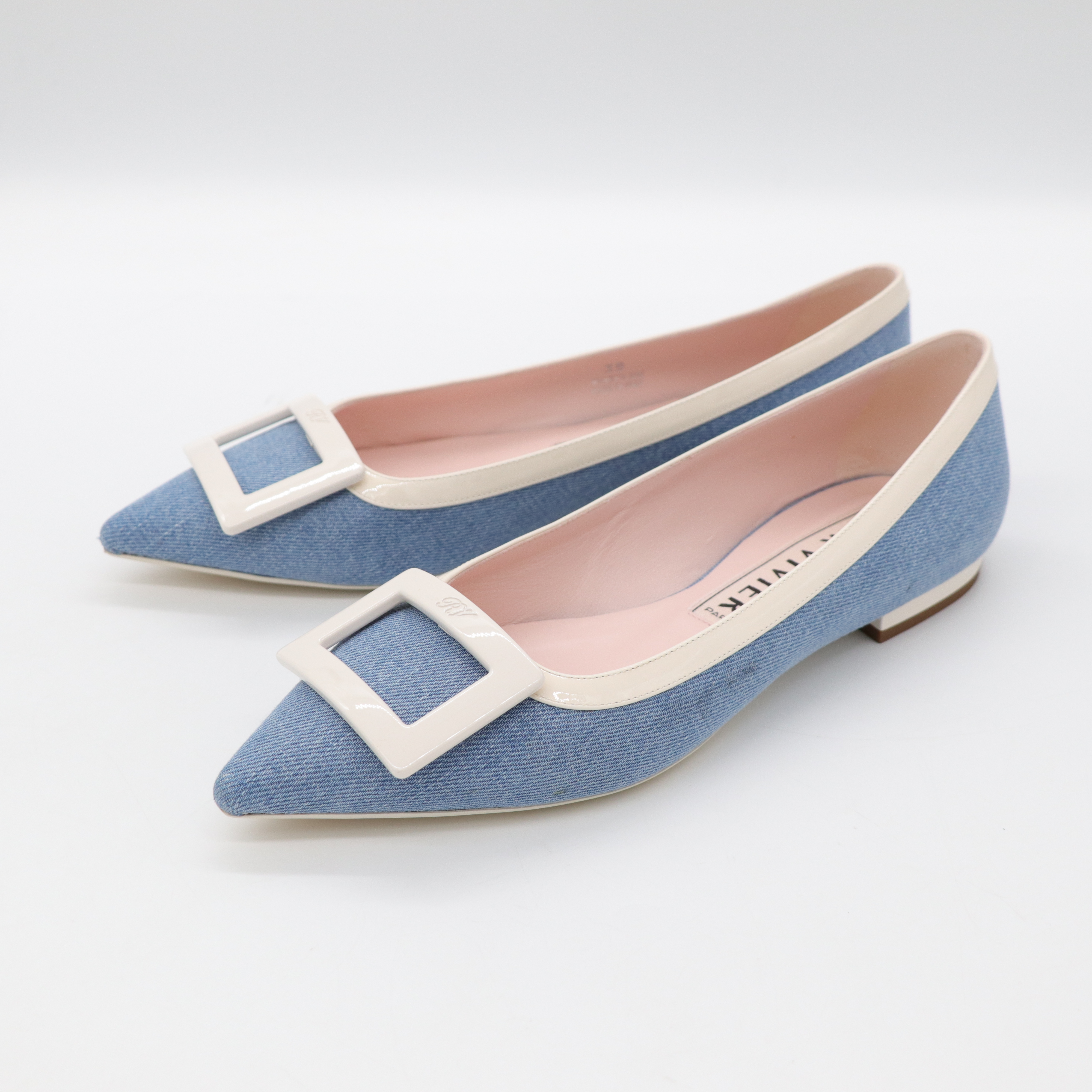 Roger Vivier 藍色牛仔 釦子 平底鞋-1