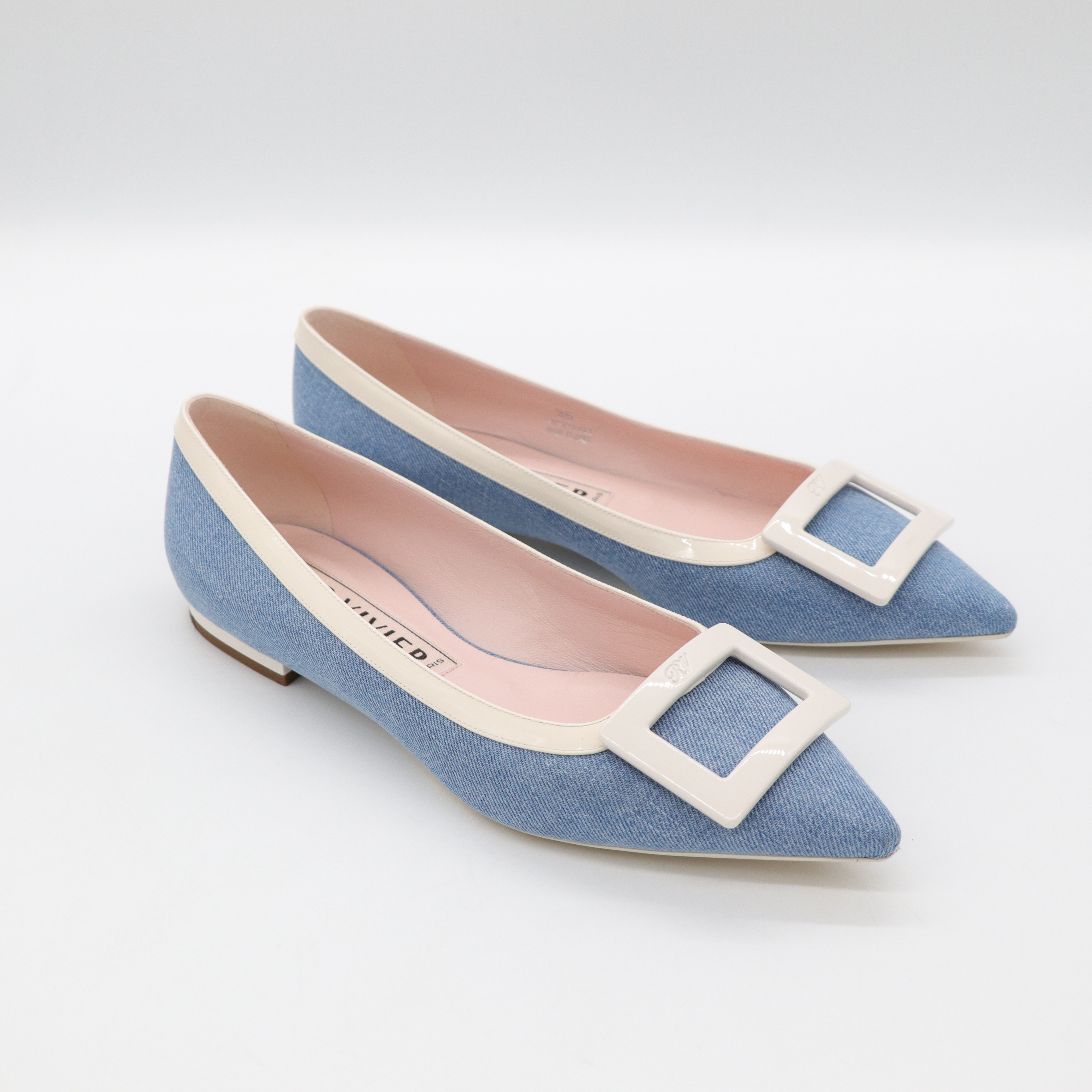 Roger Vivier 藍色牛仔 釦子 平底鞋-3