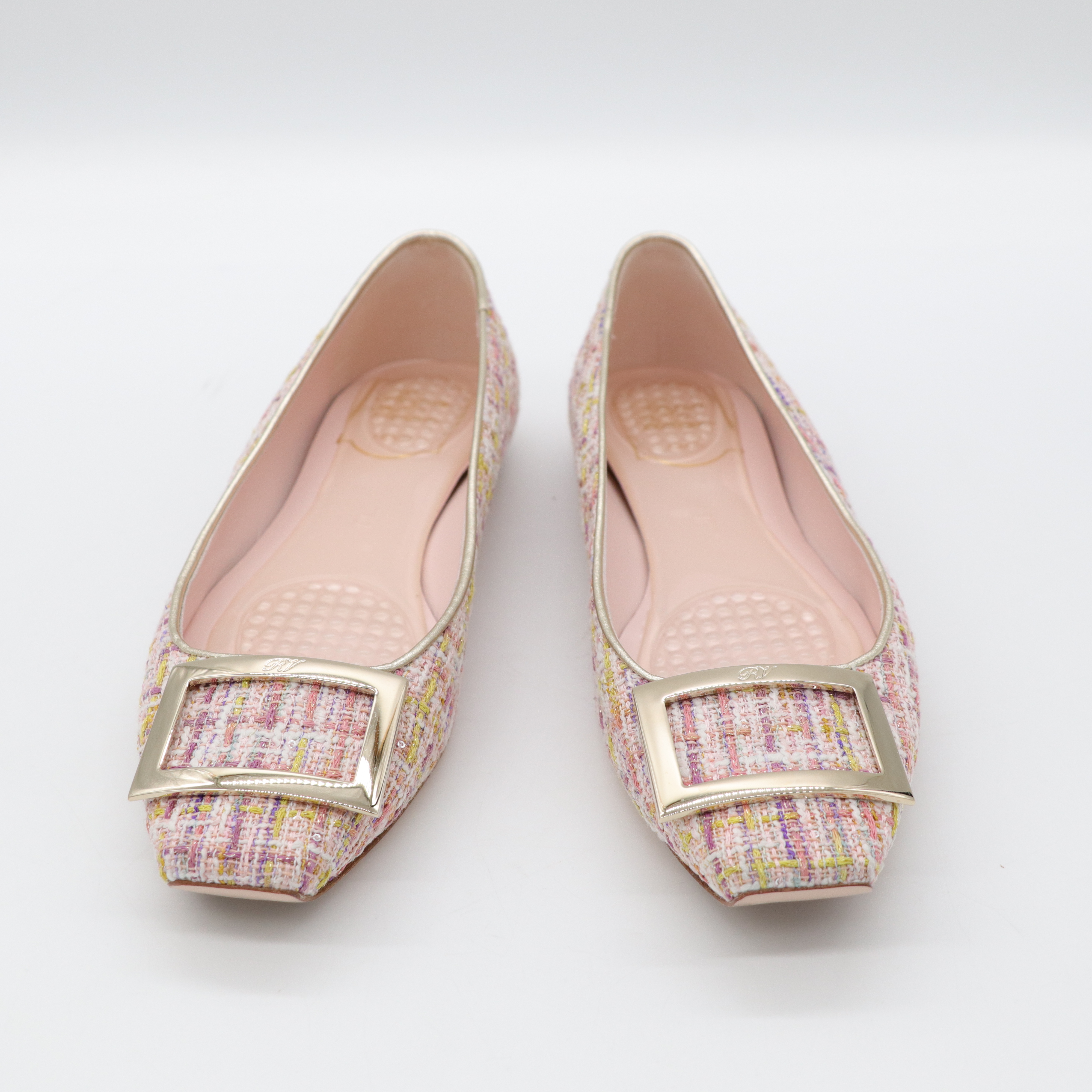 Roger Vivier 粉色織物 金屬釦 穆勒鞋-1