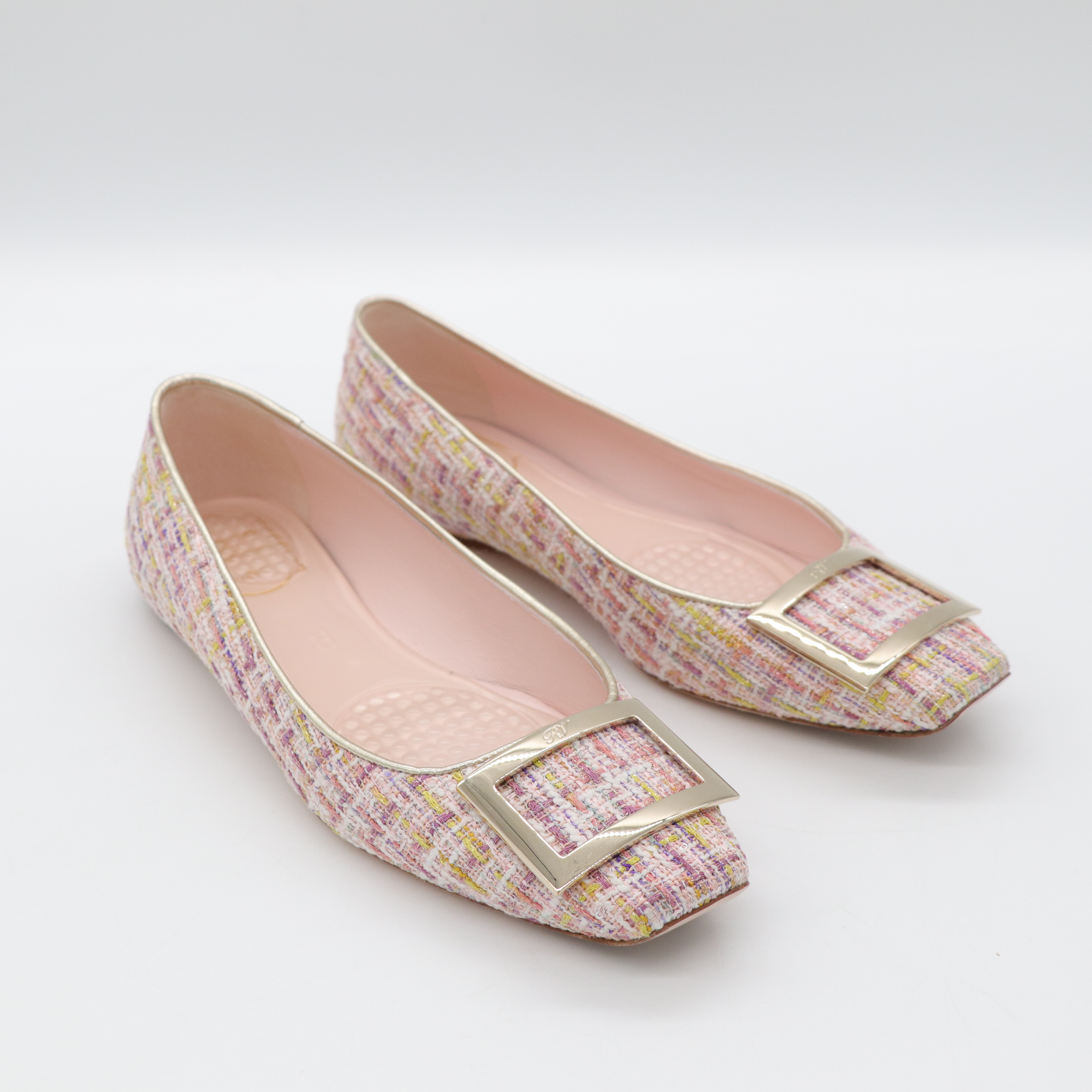 Roger Vivier 粉色織物 金屬釦 穆勒鞋-2