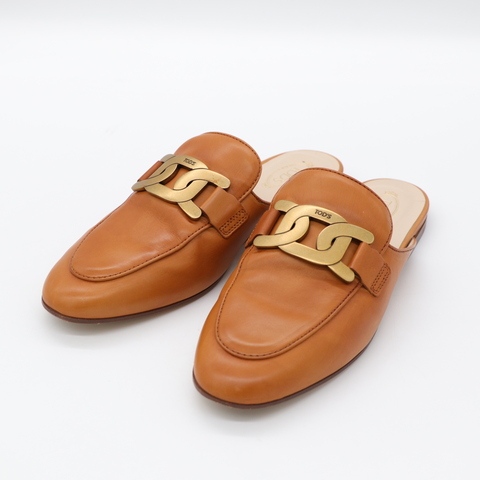 Tod's 焦糖色 牛皮 復古金釦 穆勒鞋