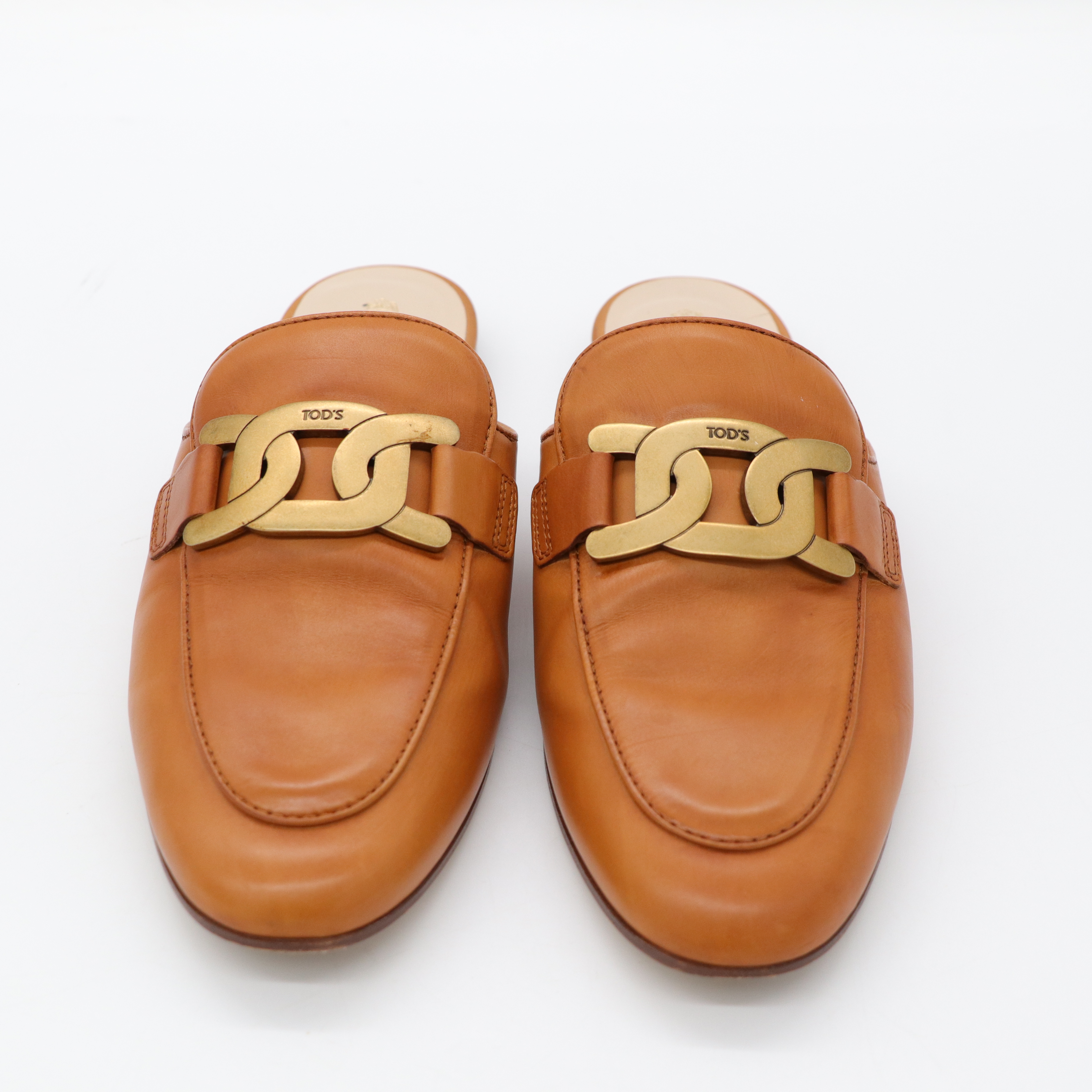 Tod's 焦糖色 牛皮 復古金釦 穆勒鞋-2