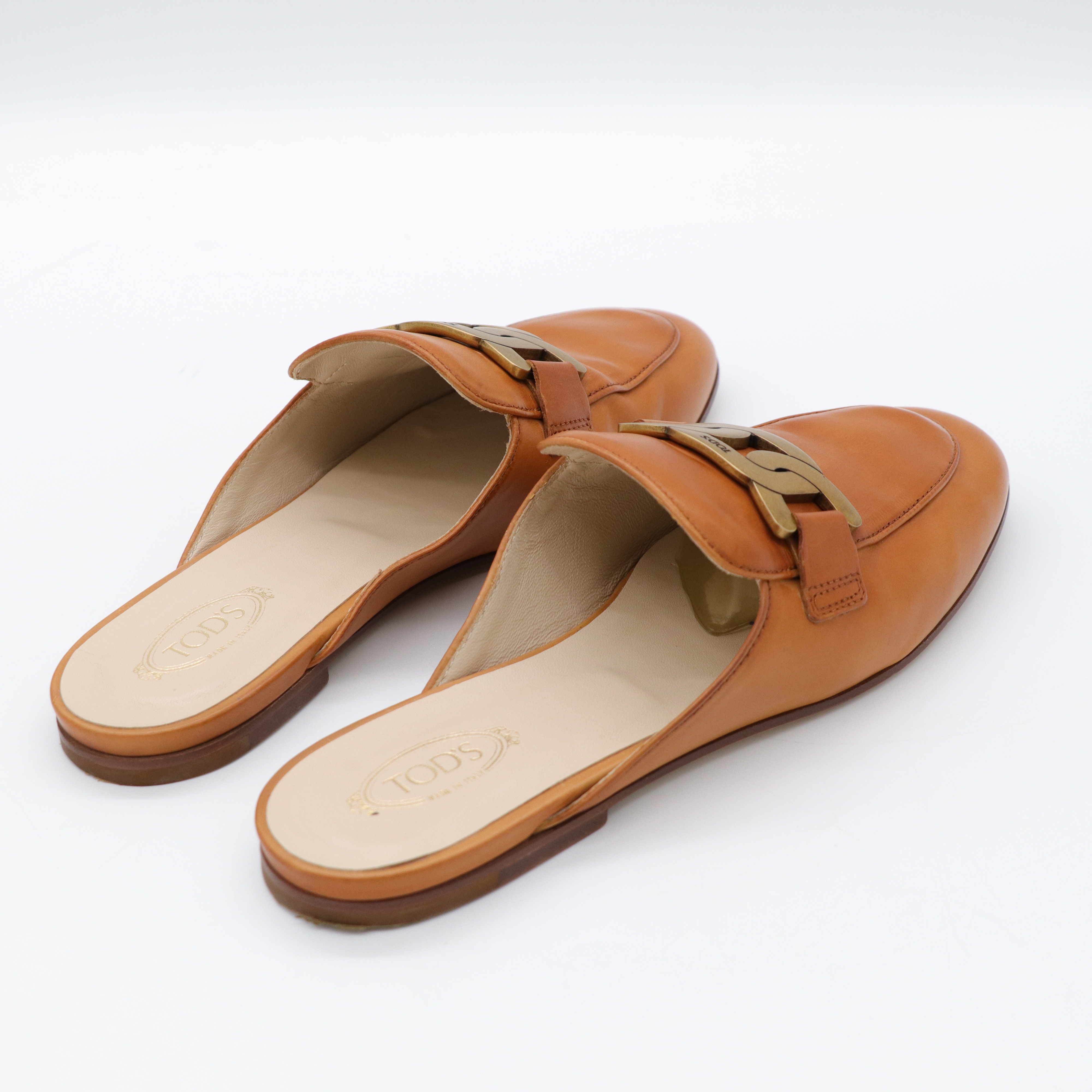 Tod's 焦糖色 牛皮 復古金釦 穆勒鞋-4