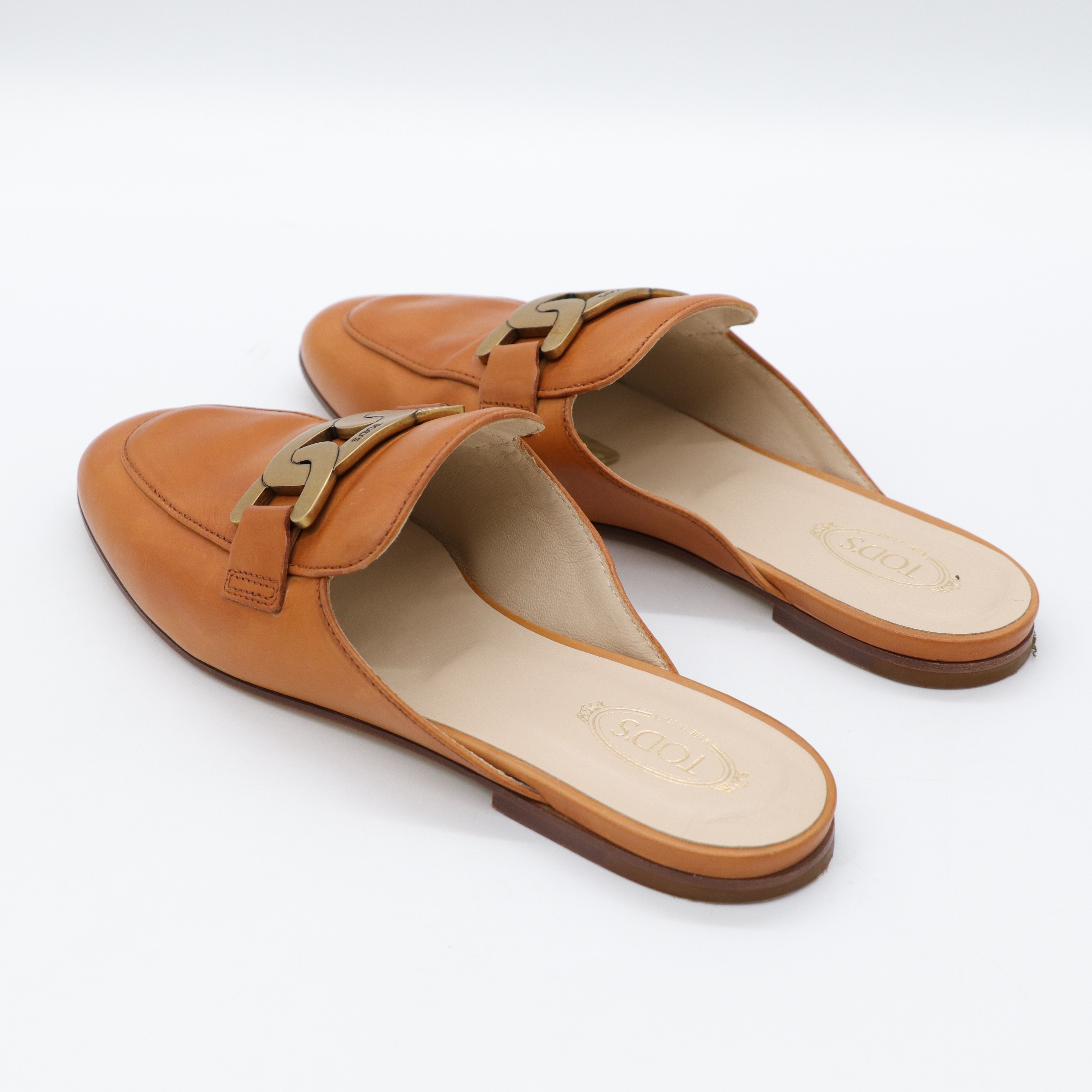 Tod's 焦糖色 牛皮 復古金釦 穆勒鞋-5