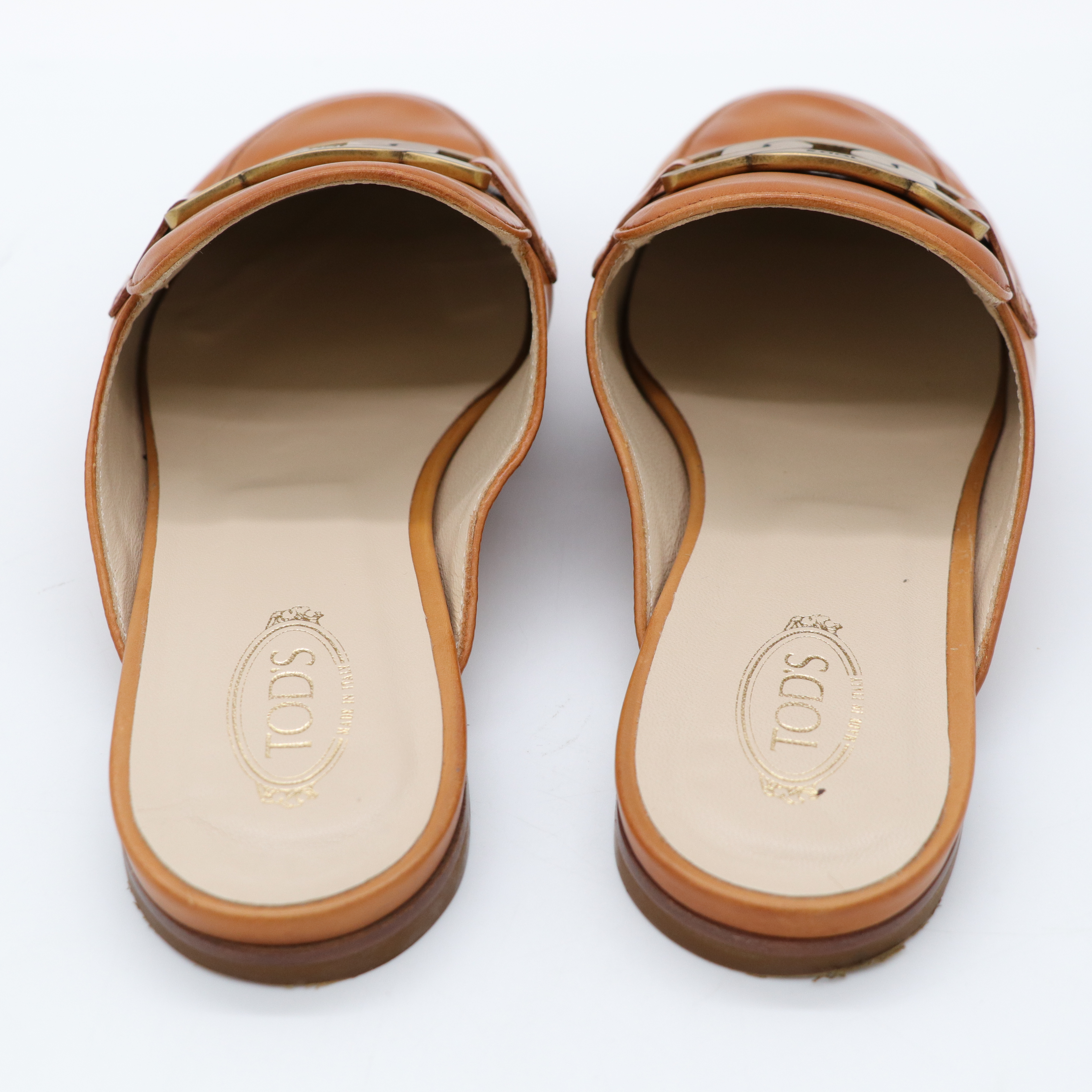 Tod's 焦糖色 牛皮 復古金釦 穆勒鞋-6