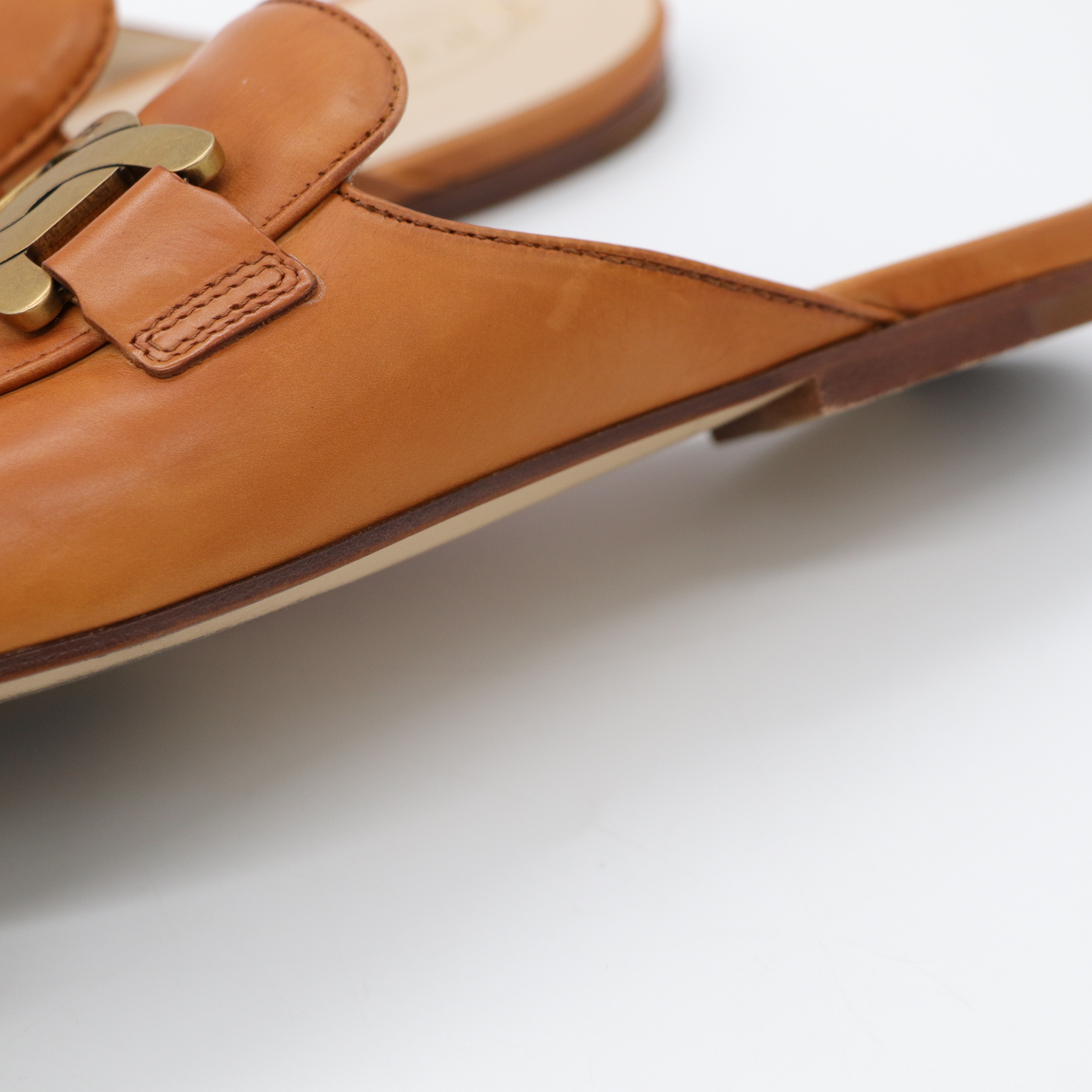 Tod's 焦糖色 牛皮 復古金釦 穆勒鞋-8