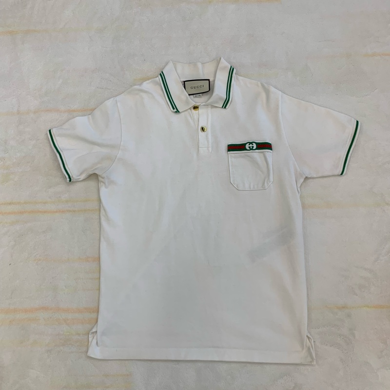 GUCCI白色男款短袖Polo衫， xs碼，8成新-0
