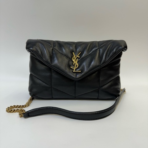 YSL 黑羊皮 mini Puffer下蓋斜背包