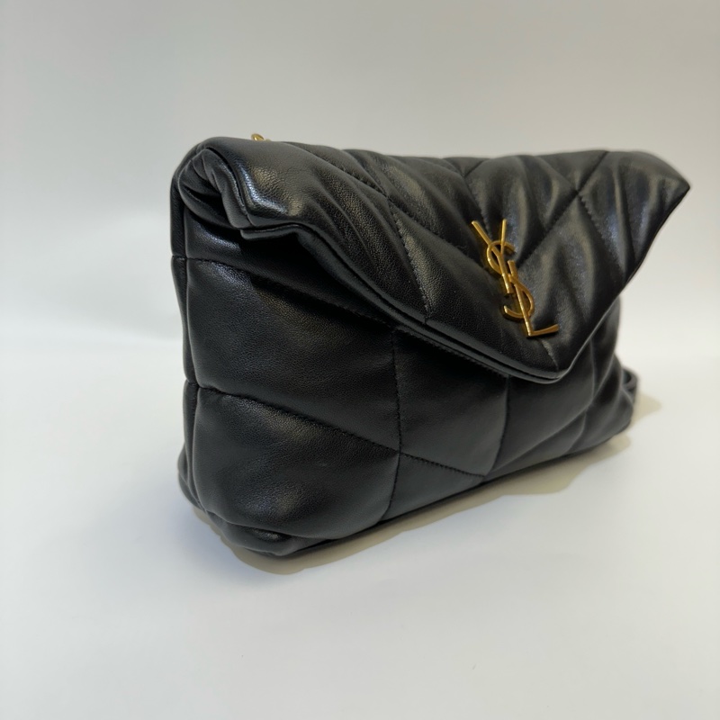 YSL 黑羊皮 mini Puffer下蓋斜背包-1