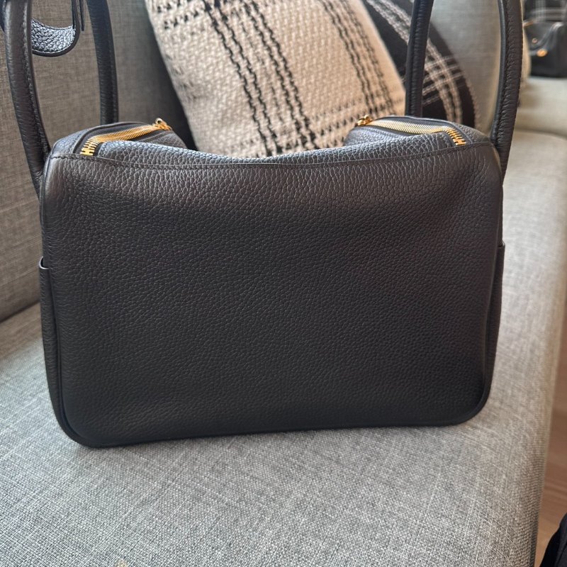 HERMES 黑色荔枝紋金扣LINDY30#D刻-2