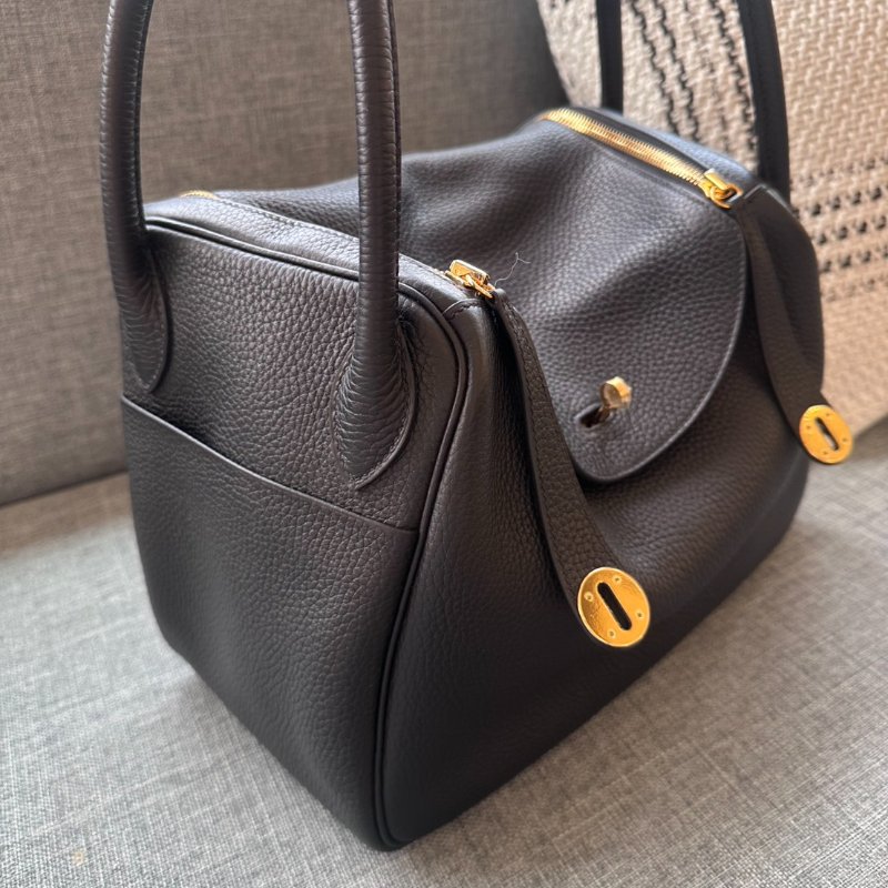 HERMES 黑色荔枝紋金扣LINDY30#D刻-3