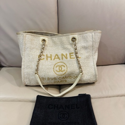 Chanel 香奈兒 奶油白金色 沙灘包/托特包/小號/95新美品