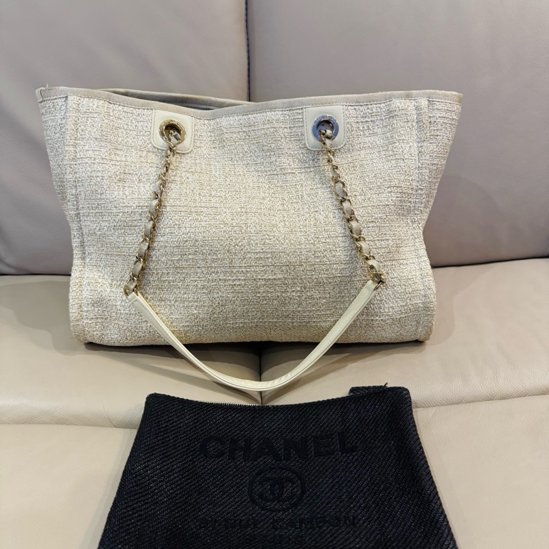 Chanel 香奈兒 奶油白金色 沙灘包/托特包/小號/95新美品-2