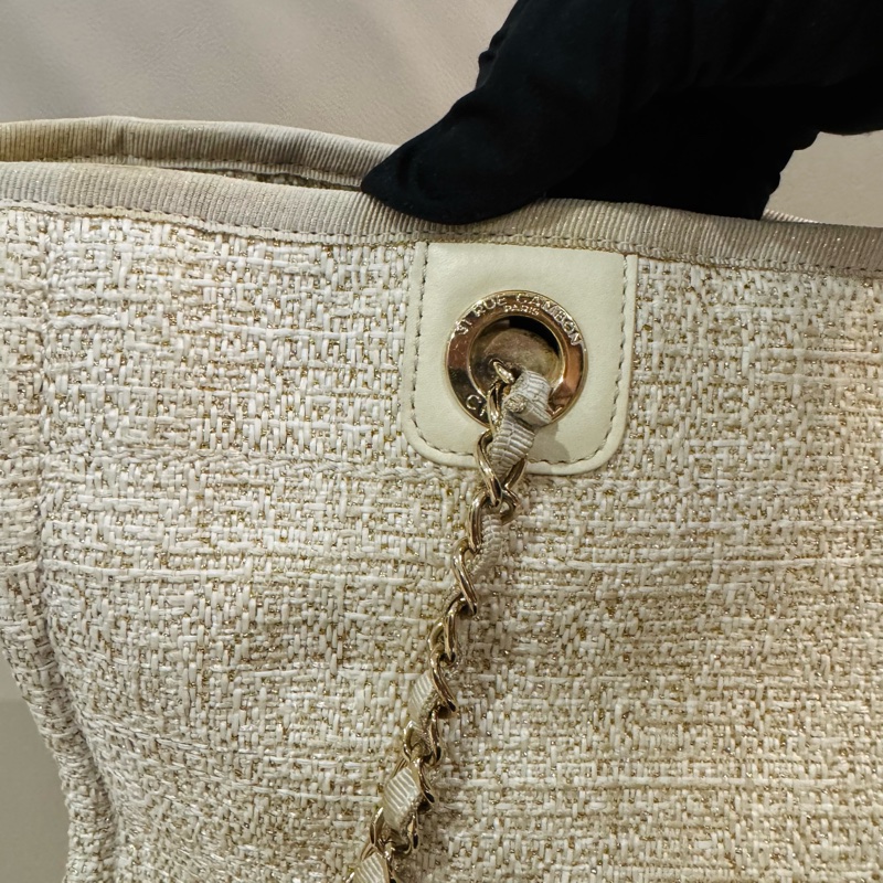 Chanel 香奈兒 奶油白金色 沙灘包/托特包/小號/95新美品-3