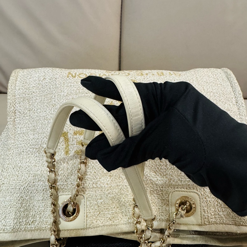 Chanel 香奈兒 奶油白金色 沙灘包/托特包/小號/95新美品-4