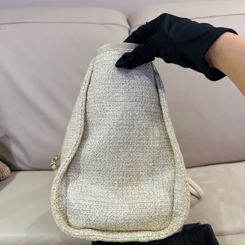 Chanel 香奈兒 奶油白金色 沙灘包/托特包/小號/95新美品-5