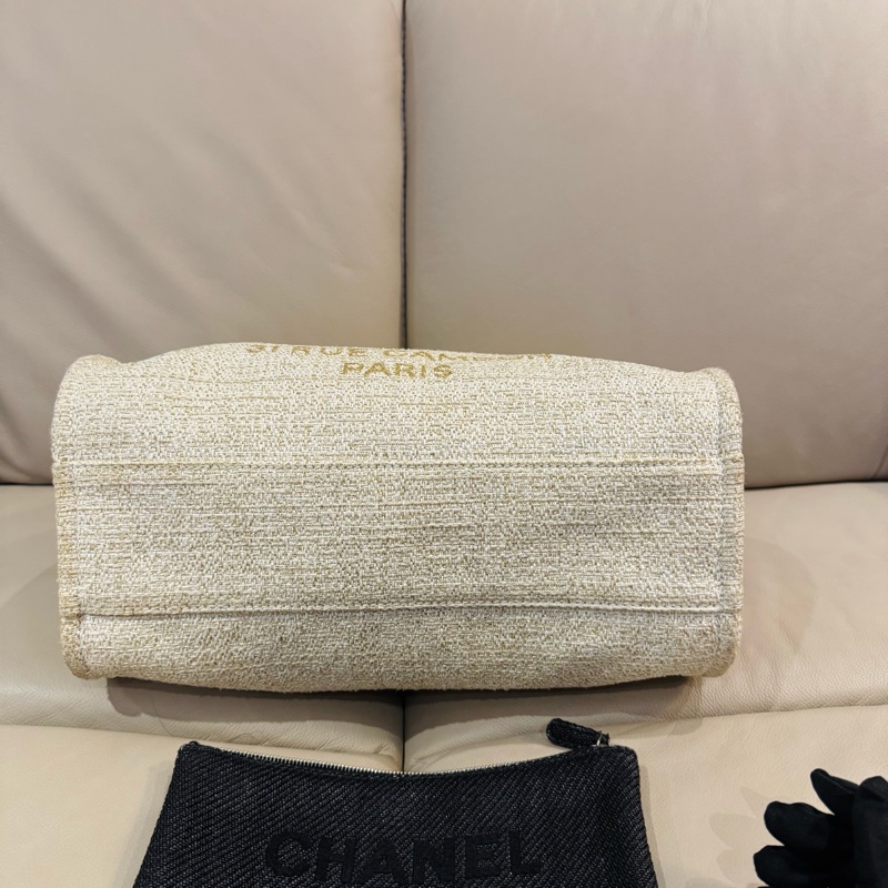 Chanel 香奈兒 奶油白金色 沙灘包/托特包/小號/95新美品-6