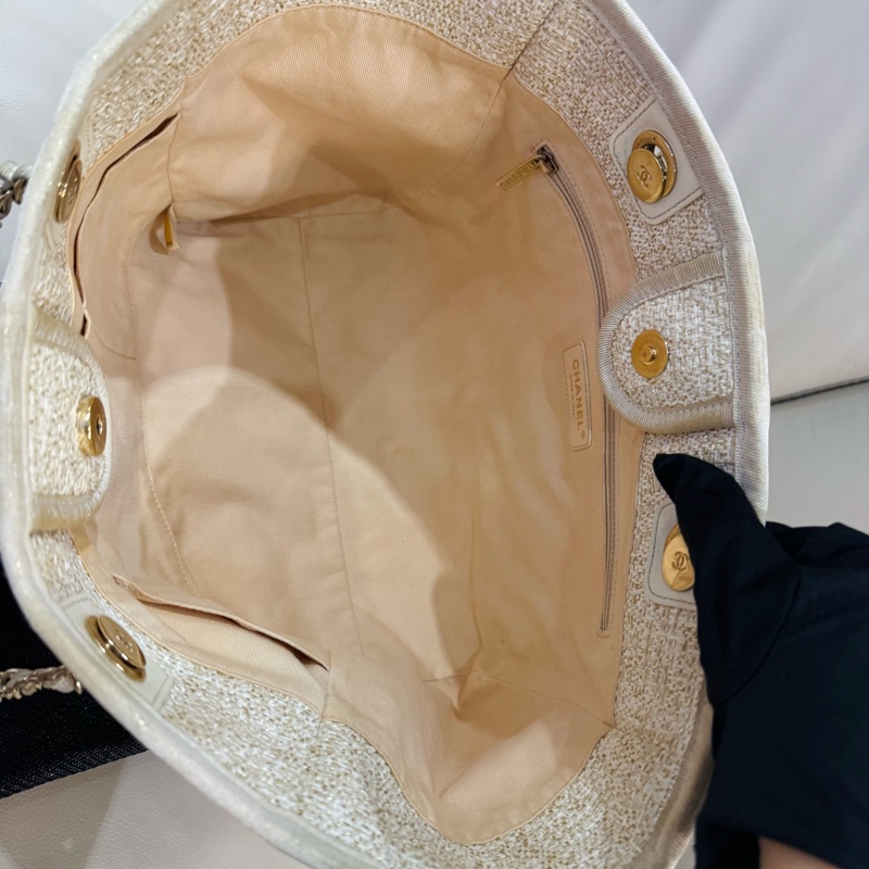 Chanel 香奈兒 奶油白金色 沙灘包/托特包/小號/95新美品-7
