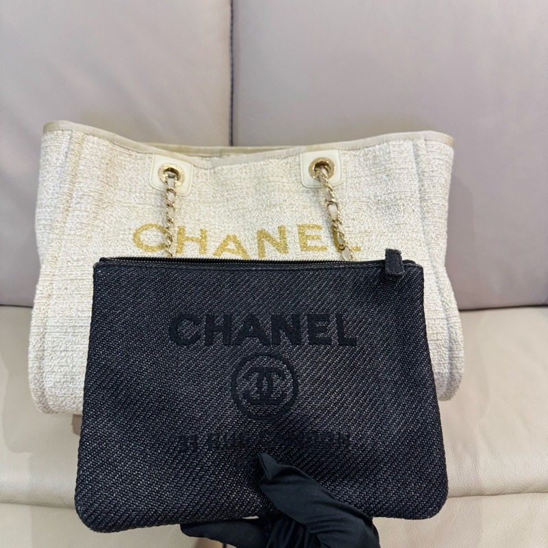 Chanel 香奈兒 奶油白金色 沙灘包/托特包/小號/95新美品-8