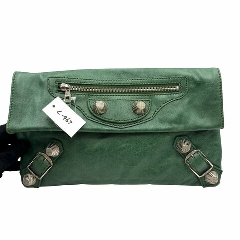 【美收精品】Balenciaga 綠色機車手拿包 C-467【隔月月中將轉賣至日本 上架期限30天】