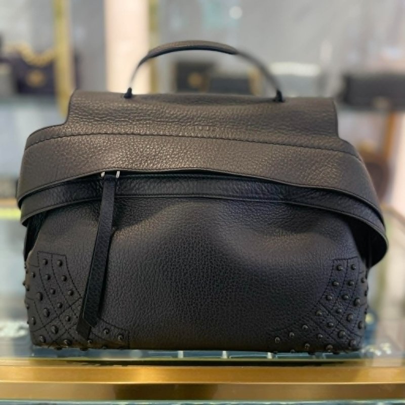 TODS 牛皮豆豆手提兩用包 黑色-0