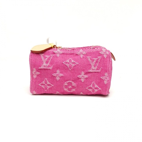 LOUIS VUITTON 粉色帆布晶片TrousseSPEEDY零錢包掛件