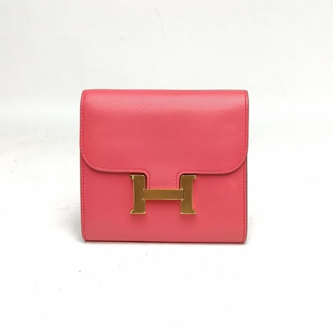 HERMES 唇膏粉Tadelakt皮R刻金扣Constance康康零錢包