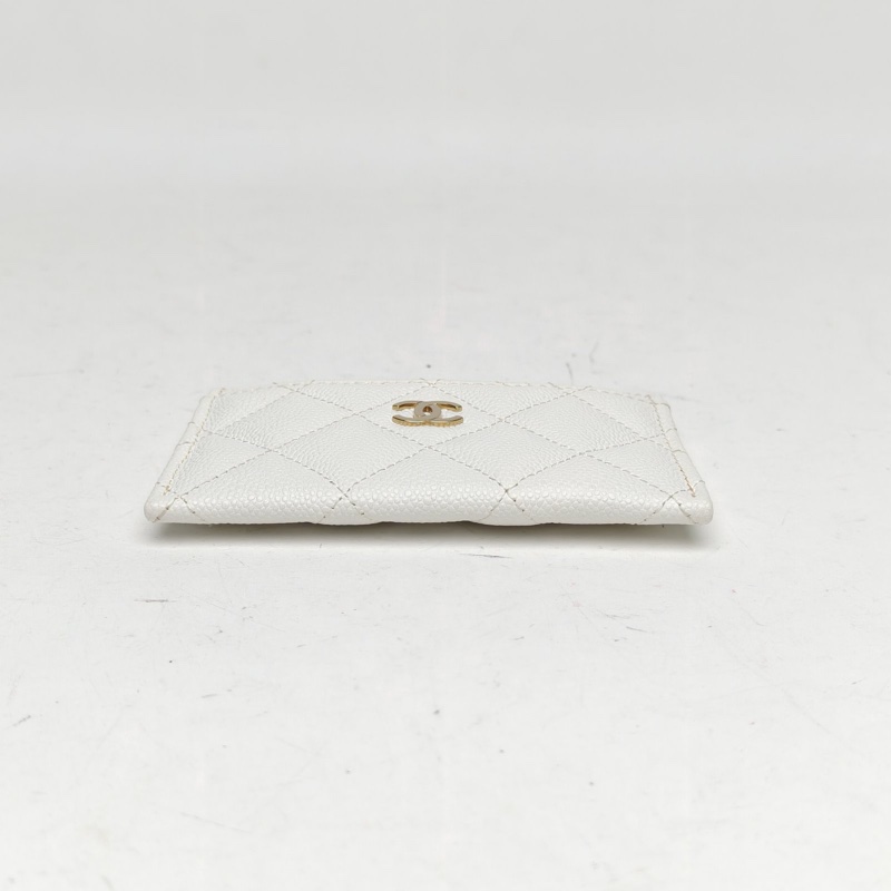 CHANEL 白色荔枝牛皮鐳射標金扣CF敞口卡包-1