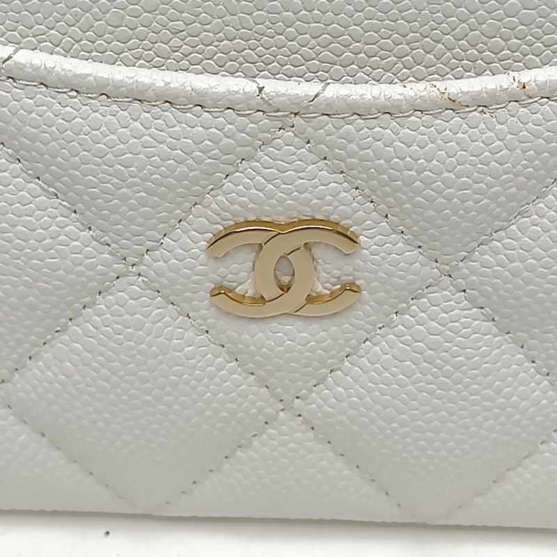 CHANEL 白色荔枝牛皮鐳射標金扣CF敞口卡包-3